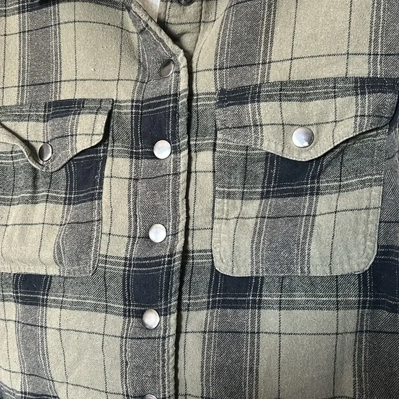 Womens Lucky Brand Green Plaid Button Down Sherpa Lined Jacket Size Medium |D116 - Picture 2 of 4